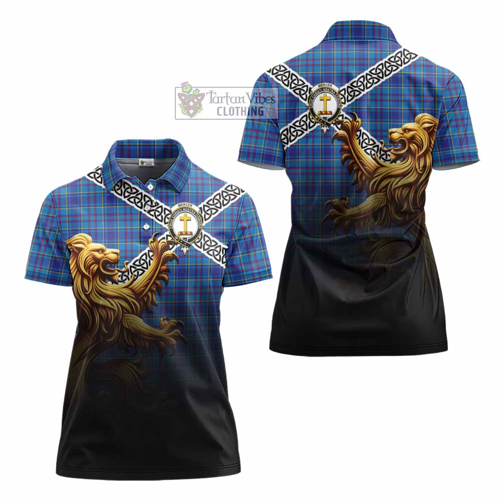 Tartan Vibes Clothing Mercer Crest Tartan Women's Polo Shirt with Golden Lion Emblem Celtic Style
