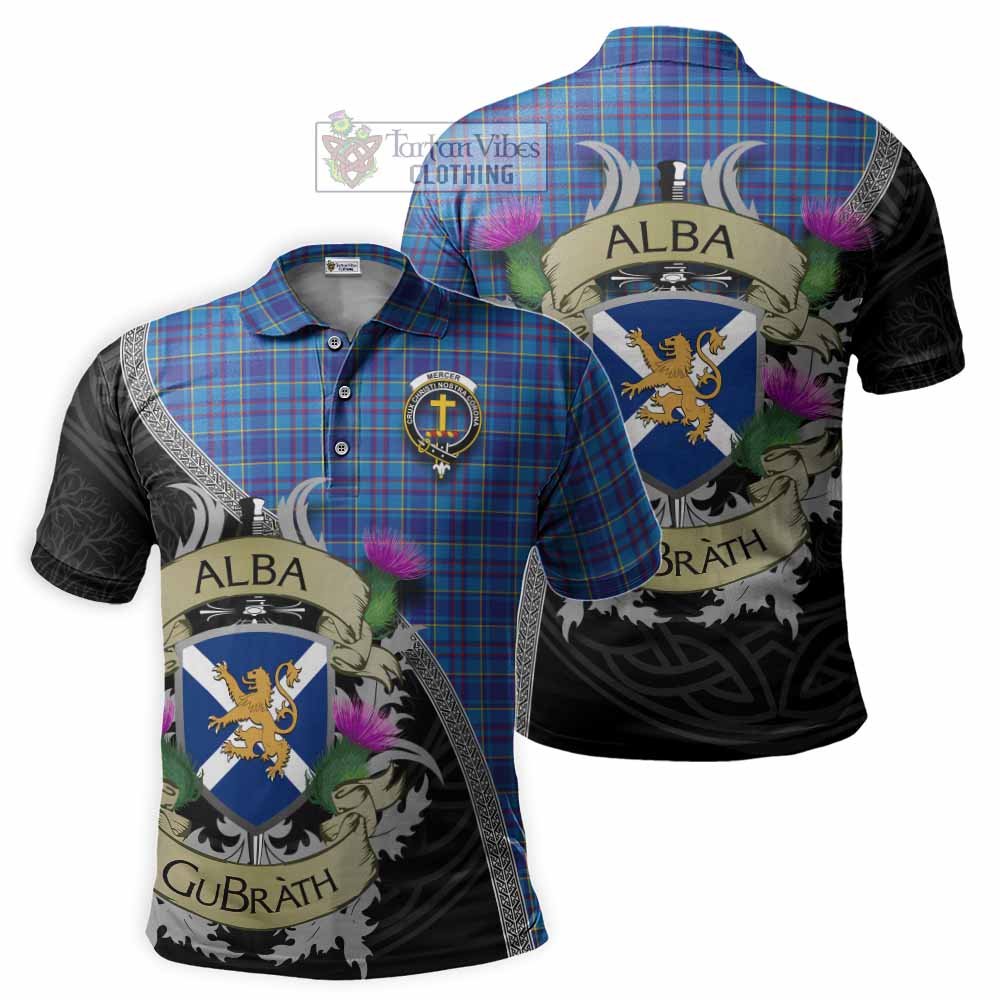 Tartan Vibes Clothing Mercer Tartan Family Crest Polo Shirt Lion Rampant Royal Thistle Shield Celtic Inspired