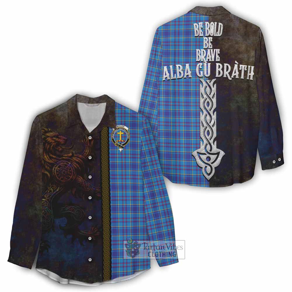 Tartan Vibes Clothing Mercer Tartan Family Crest Women's Casual Shirt Alba Gu Brath Be Brave Lion Ancient Style