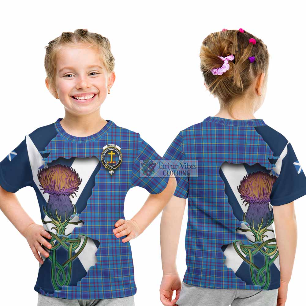 Tartan Vibes Clothing Mercer Tartan Family Crest Kid T-Shirt Scottish Thistle Celtic Inspired