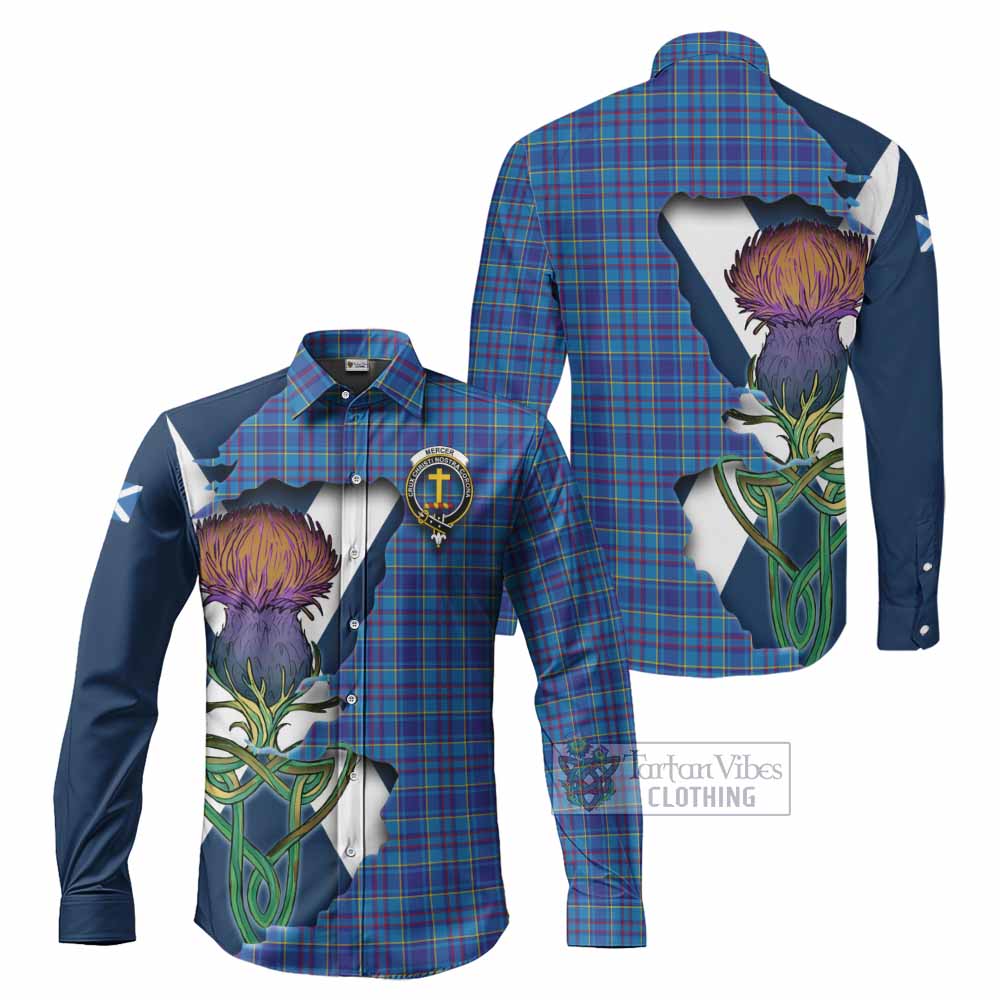 Tartan Vibes Clothing Mercer Tartan Family Crest Long Sleeve Button Shirt Scottish Thistle Celtic Inspired