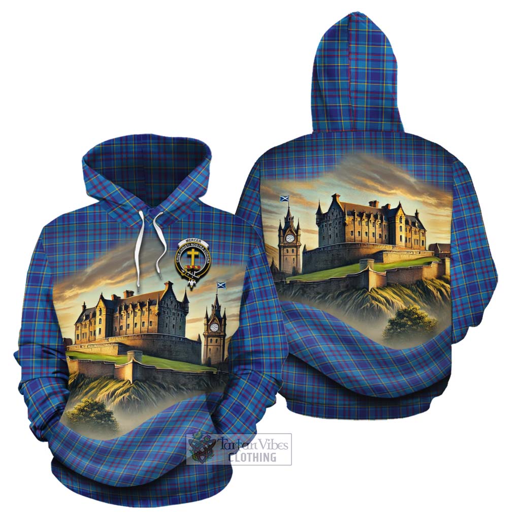 Tartan Vibes Clothing Mercer Tartan Family Crest Cotton Hoodie with Scottish Ancient Castle Style