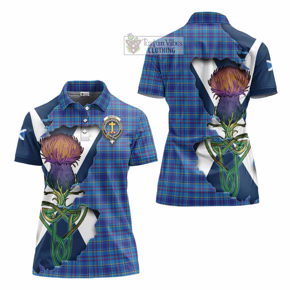 Tartan Vibes Clothing Mercer Tartan Family Crest Women's Polo Shirt Scottish Thistle Celtic Inspired