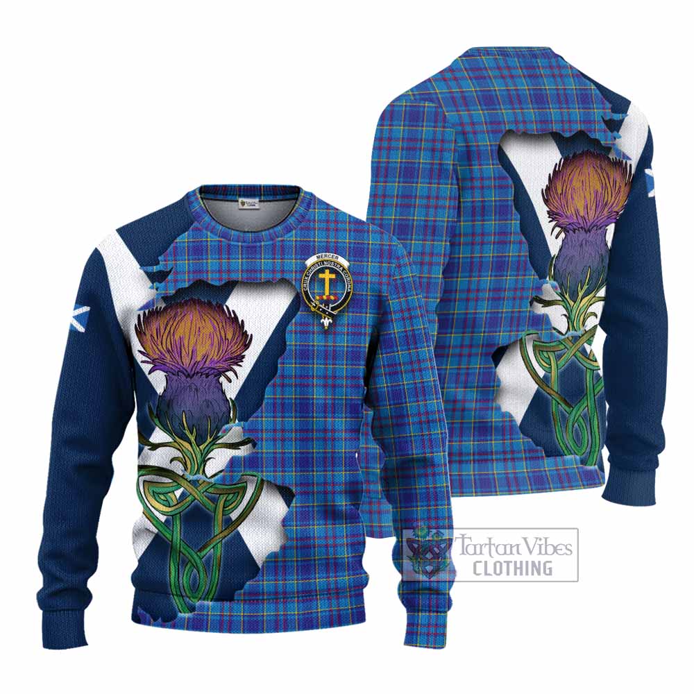 Tartan Vibes Clothing Mercer Tartan Family Crest Knitted Sweater Scottish Thistle Celtic Inspired