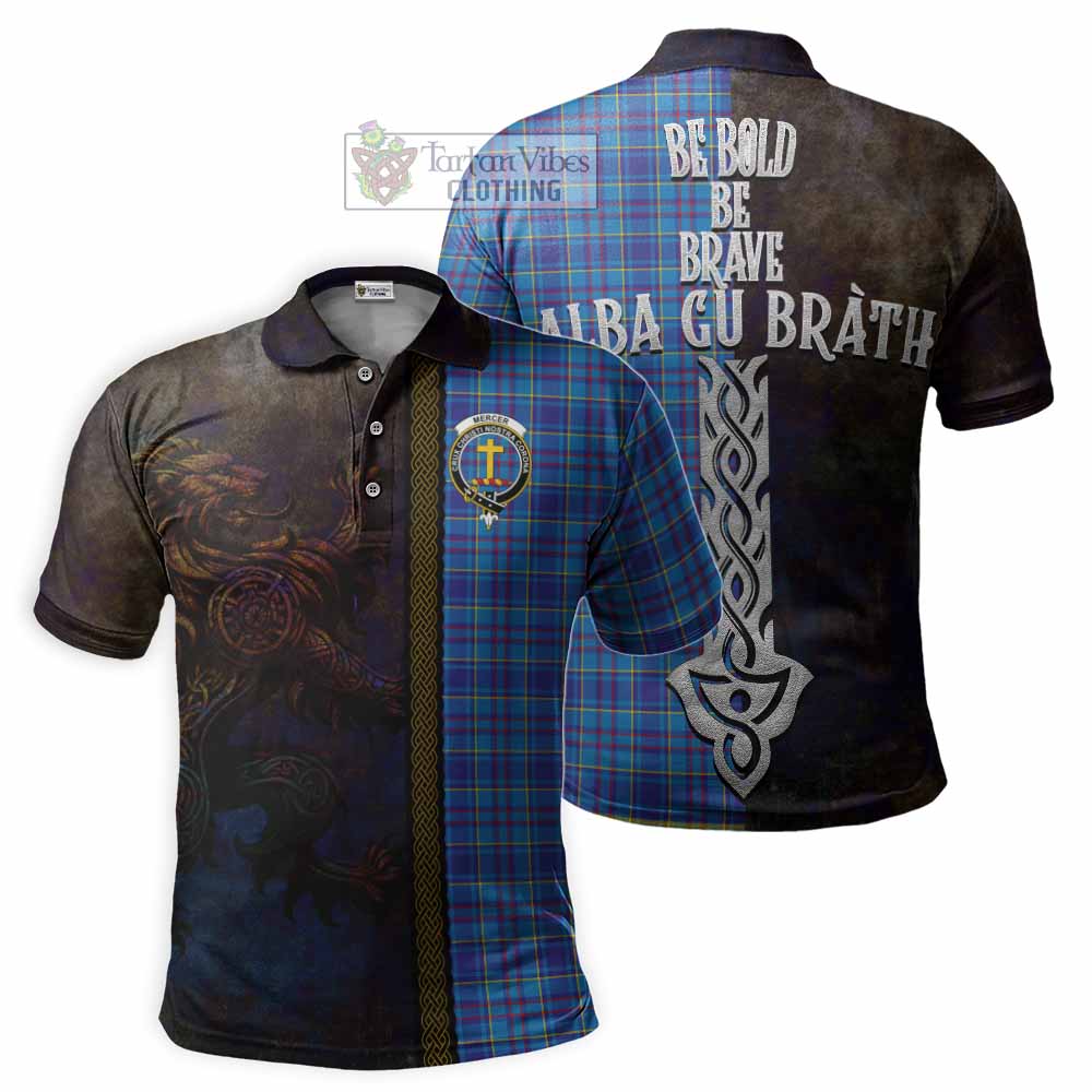 Tartan Vibes Clothing Mercer Tartan Family Crest Polo Shirt Alba Gu Brath Be Brave Lion Ancient Style