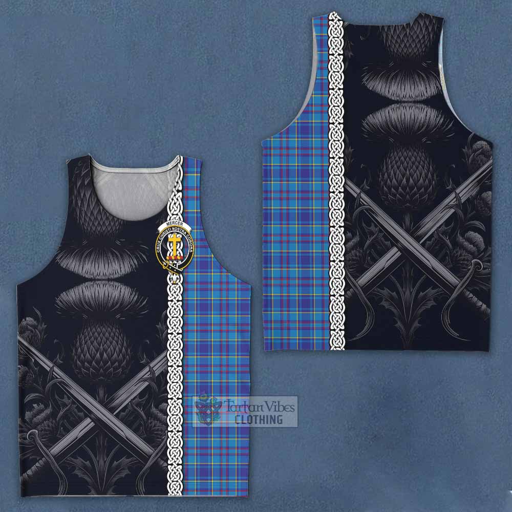 Tartan Vibes Clothing Mercer Tartan Men's Tank Top with Family Crest Cross Sword Thistle Celtic Vibes