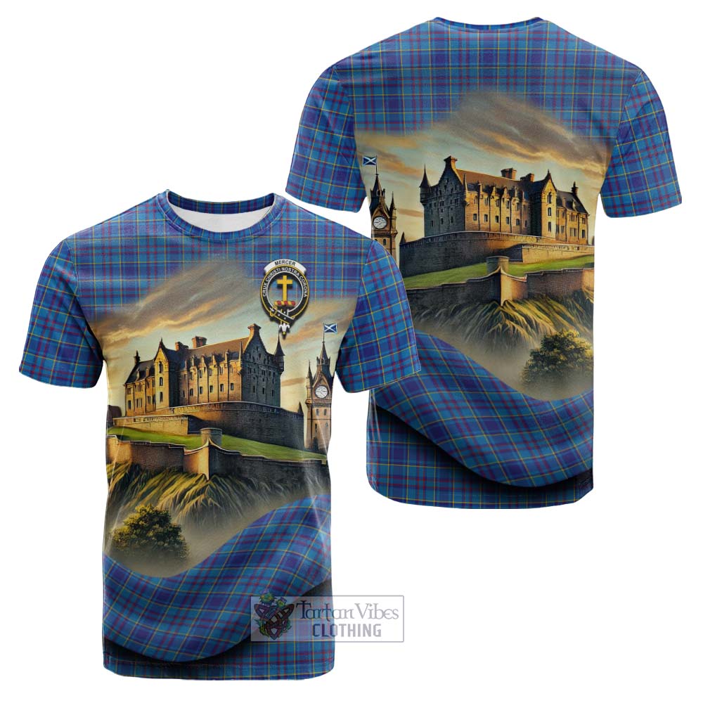 Tartan Vibes Clothing Mercer Tartan Family Crest Cotton T-shirt with Scottish Ancient Castle Style