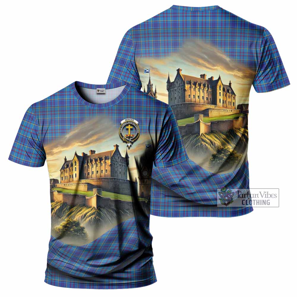 Tartan Vibes Clothing Mercer Tartan Family Crest T-Shirt with Scottish Ancient Castle Stype