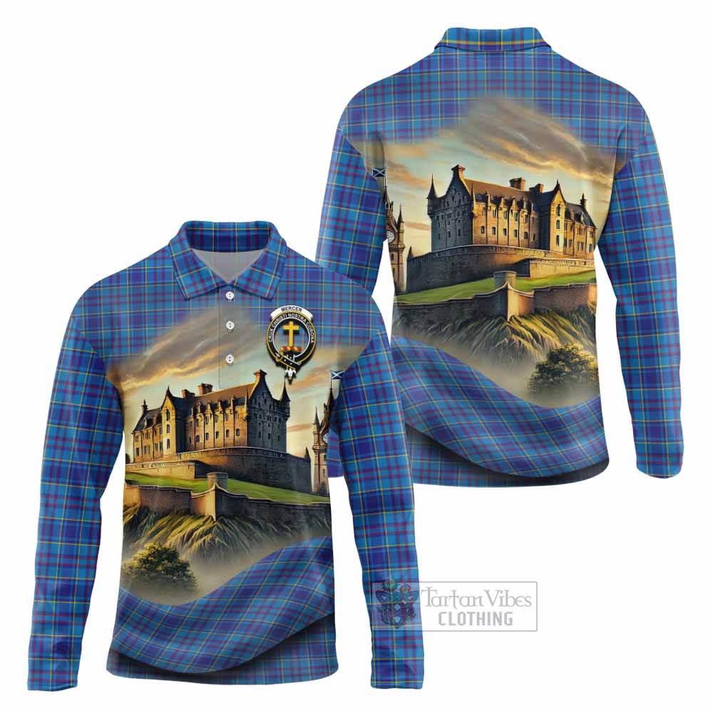 Tartan Vibes Clothing Mercer Tartan Family Crest Long Sleeve Polo Shirt with Scottish Ancient Castle Style