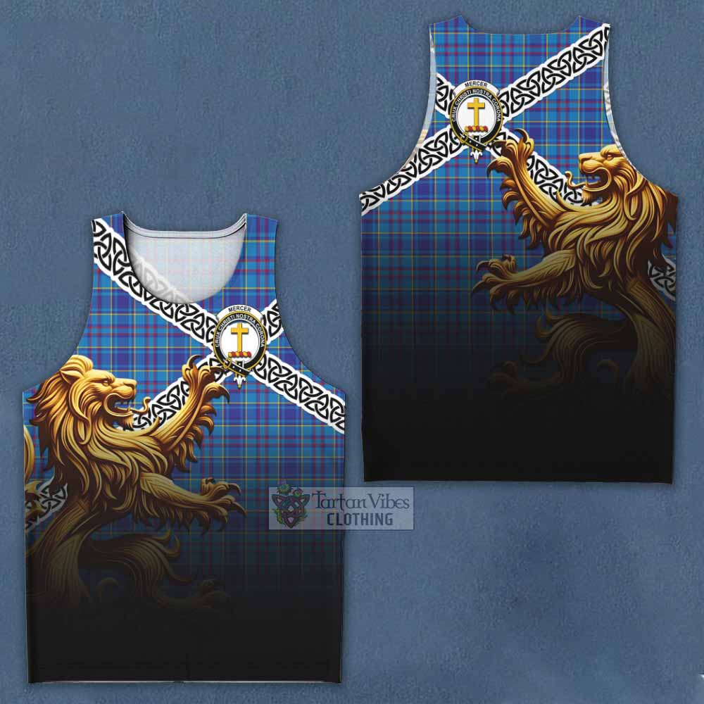 Tartan Vibes Clothing Mercer Crest Tartan Men's Tank Top with Golden Lion Emblem Celtic Style