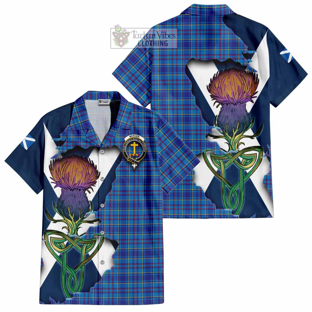 Tartan Vibes Clothing Mercer Tartan Family Crest Short Sleeve Button Shirt Scottish Thistle Celtic Inspired