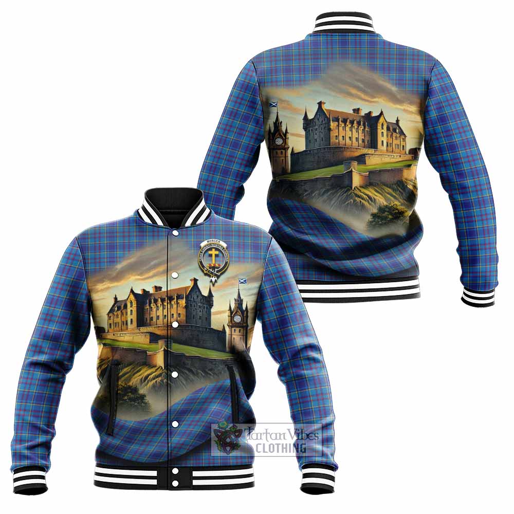Tartan Vibes Clothing Mercer Tartan Family Crest Baseball Jacket with Scottish Ancient Castle Style