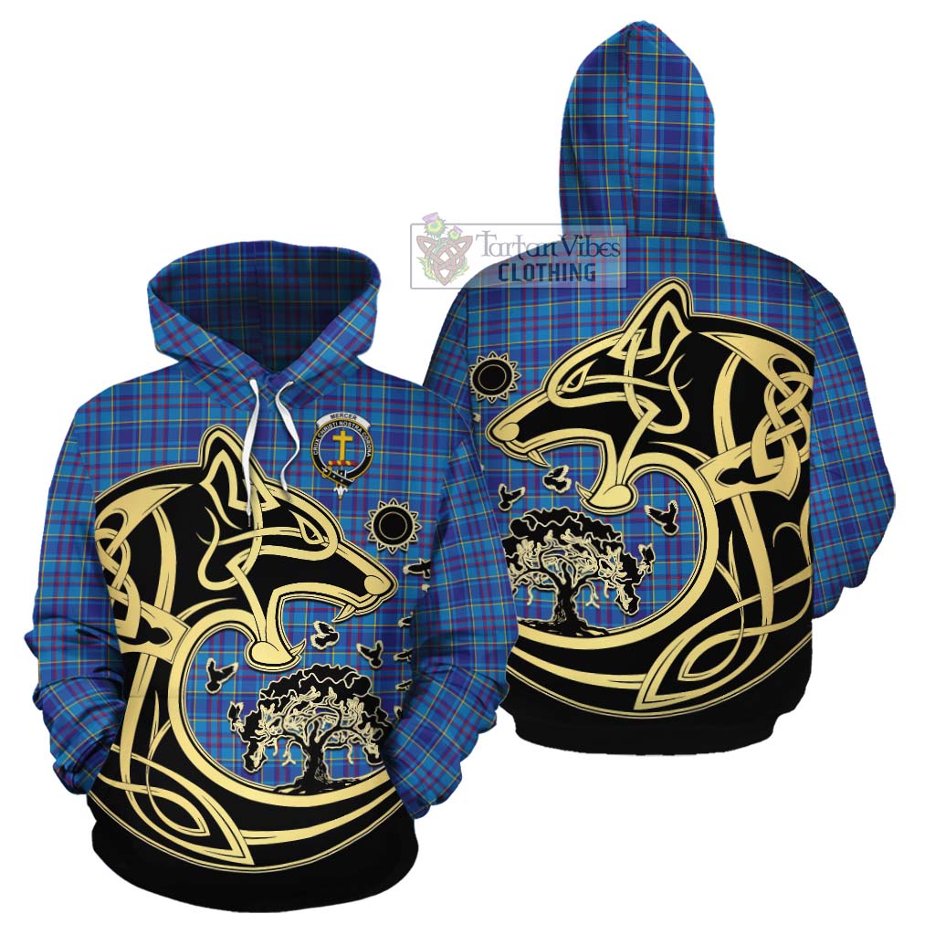 Tartan Vibes Clothing Mercer Tartan Cotton Hoodie with Family Crest Celtic Wolf Style