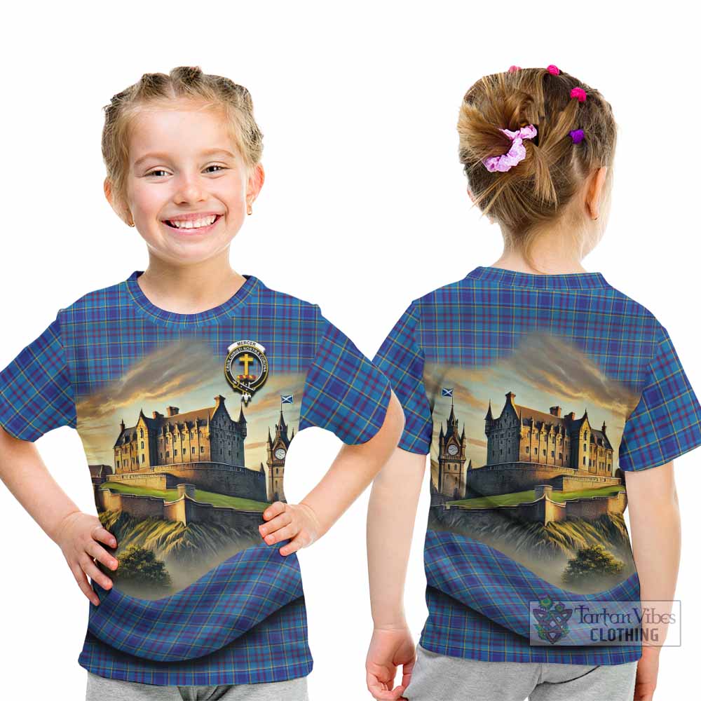 Tartan Vibes Clothing Mercer Tartan Family Crest Kid T-Shirt with Scottish Ancient Castle Style