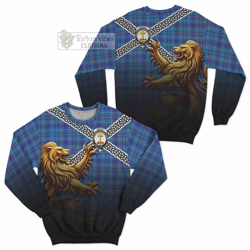 Tartan Vibes Clothing Mercer Crest Tartan Sweatshirt with Golden Lion Emblem Celtic Style