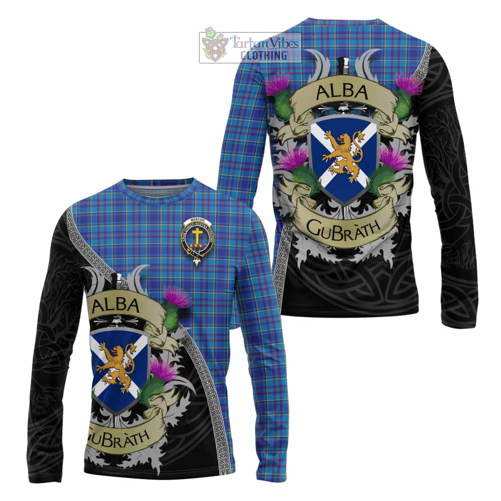 Tartan Vibes Clothing Mercer Tartan Family Crest Long Sleeve T-Shirt Lion Rampant Royal Thistle Shield Celtic Inspired