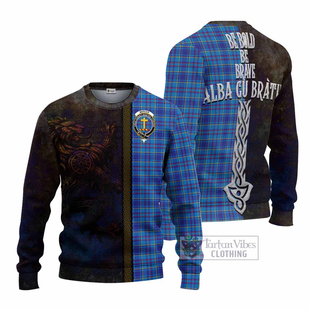 Tartan Vibes Clothing Mercer Tartan Family Crest Knitted Sweater Alba Gu Brath Be Brave Lion Ancient Style