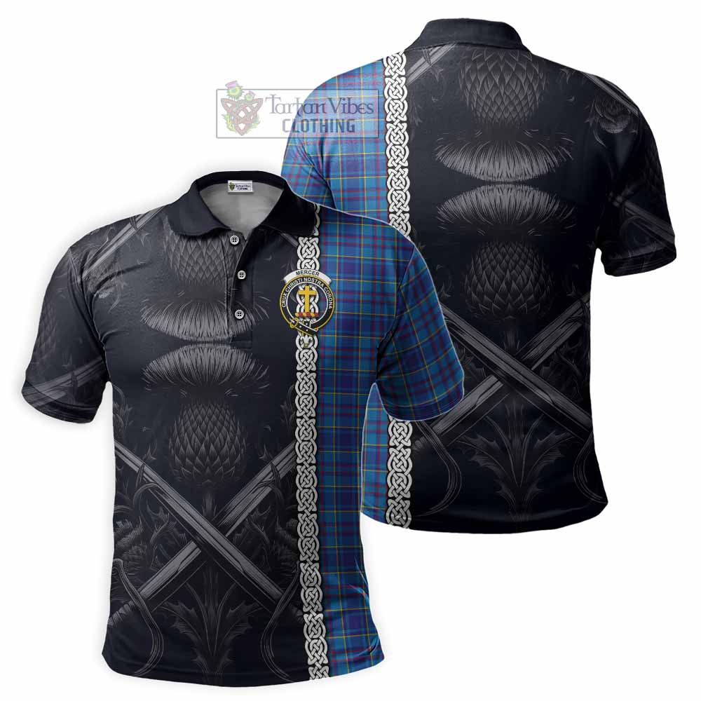 Tartan Vibes Clothing Mercer Tartan Polo Shirt with Family Crest Cross Sword Thistle Celtic Vibes