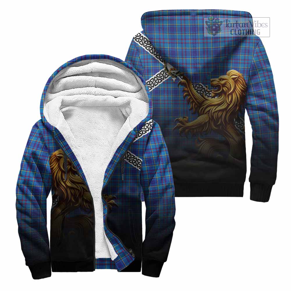 Tartan Vibes Clothing Mercer Crest Tartan Sherpa Hoodie with Golden Lion Emblem Celtic Style