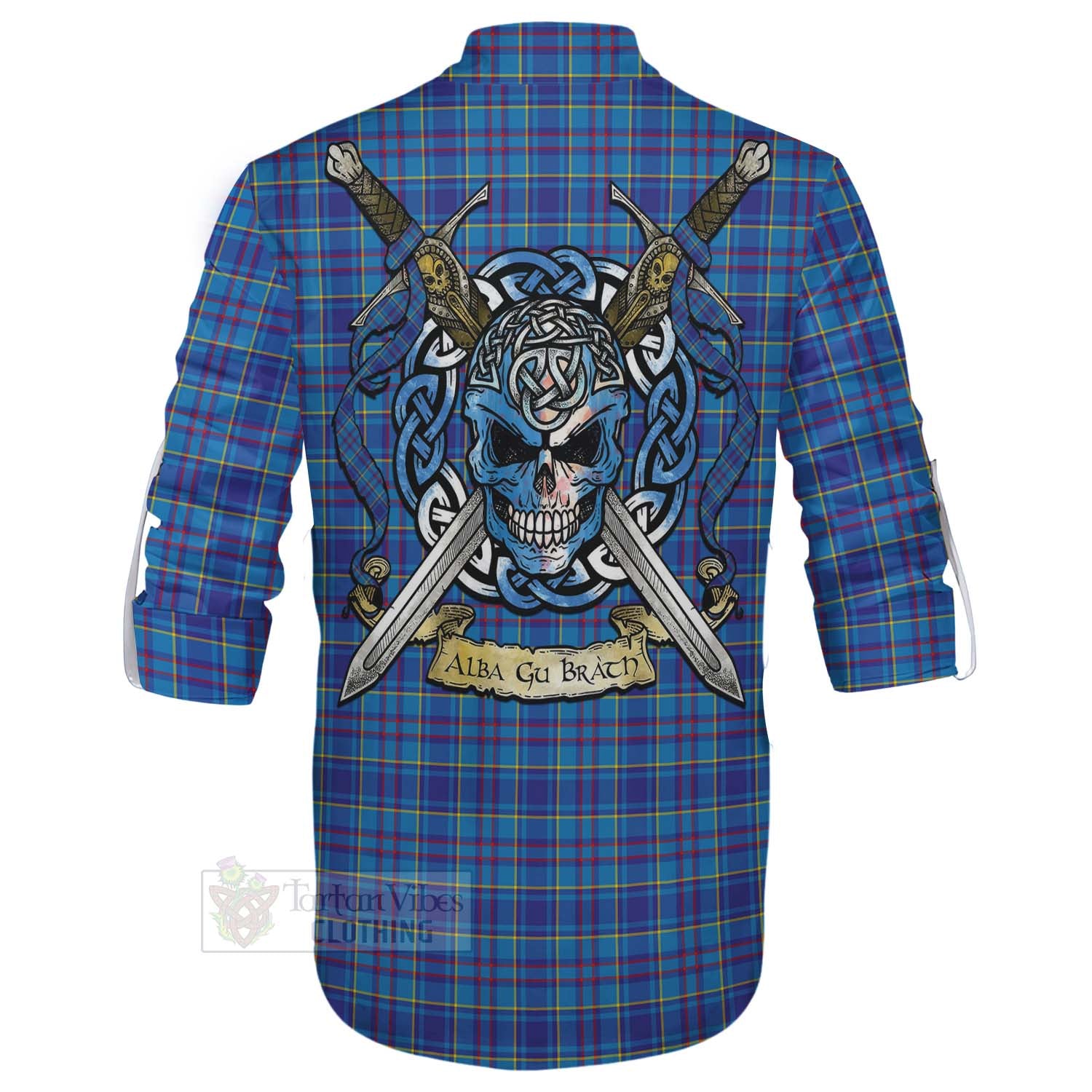 Tartan Vibes Clothing Mercer Tartan Ghillie Kilt Shirt with Family Crest Celtic Skull Style