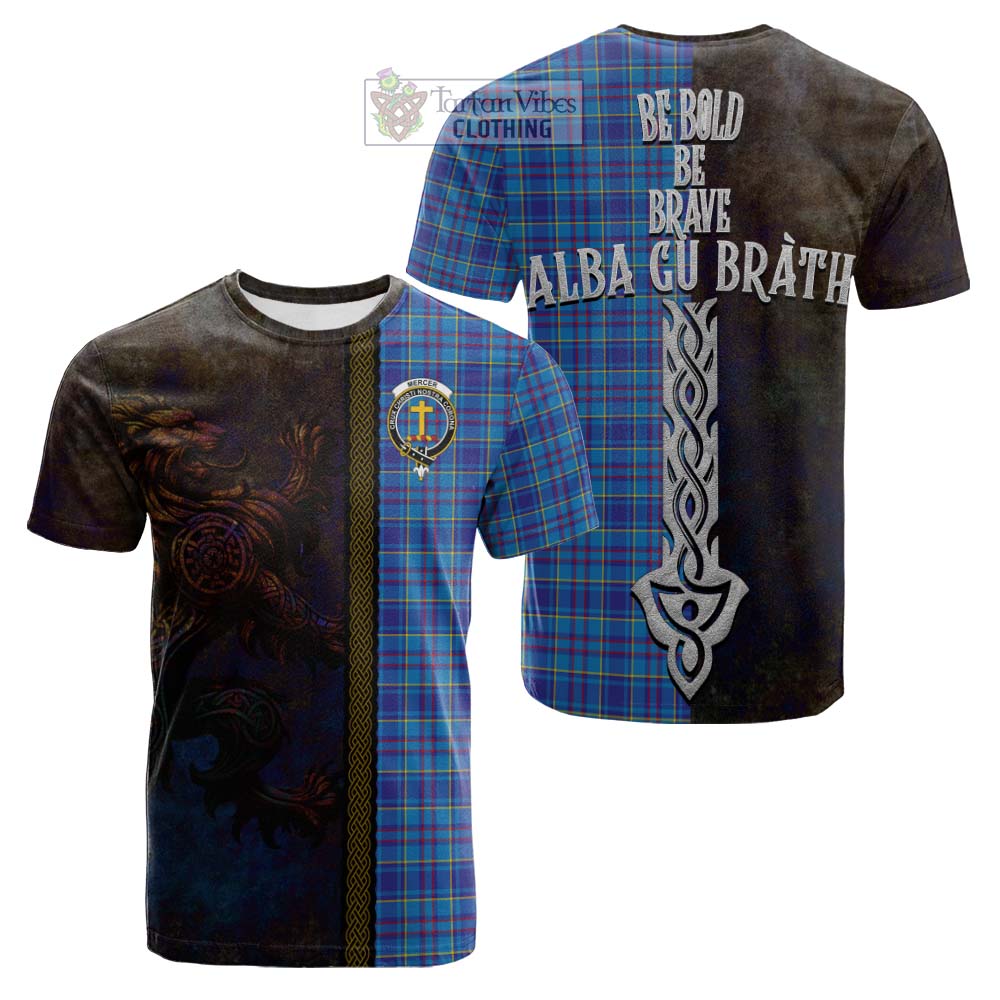 Tartan Vibes Clothing Mercer Tartan Family Crest Cotton T-shirt Alba Gu Brath Be Brave Lion Ancient Style