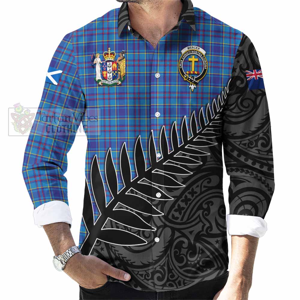 Tartan Vibes Clothing Mercer Crest Tartan Long Sleeve Button Shirt with New Zealand Silver Fern Half Style