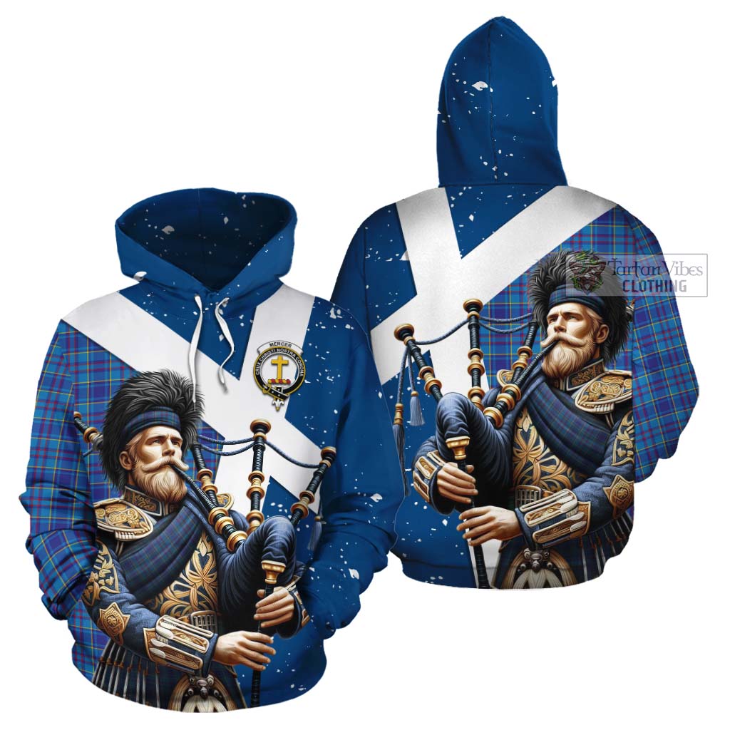 Tartan Vibes Clothing Mercer Tartan Cotton Hoodie with Family Crest Scottish Bagpiper Vibes
