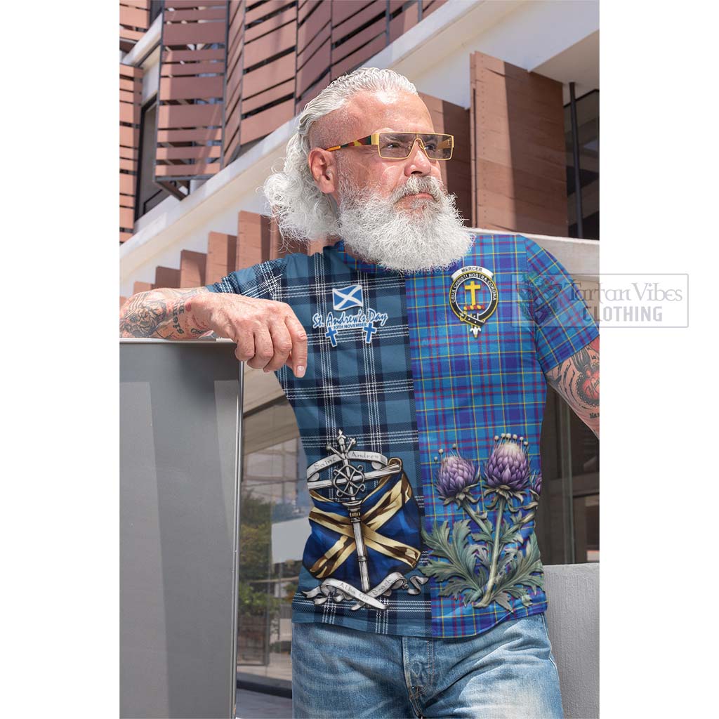 Tartan Vibes Clothing Mercer Tartan Cotton T-shirt Happy St. Andrew's Day Half Tartan Style