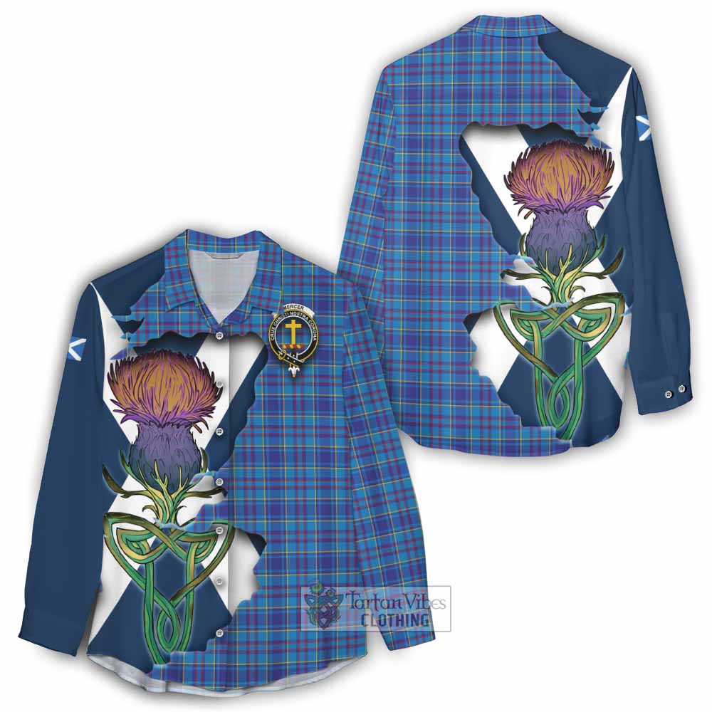 Tartan Vibes Clothing Mercer Tartan Family Crest Women's Casual Shirt Scottish Thistle Celtic Inspired