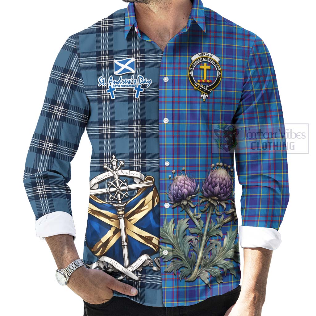 Tartan Vibes Clothing Mercer Tartan Long Sleeve Button Shirt Happy St. Andrew's Day Half Tartan Style