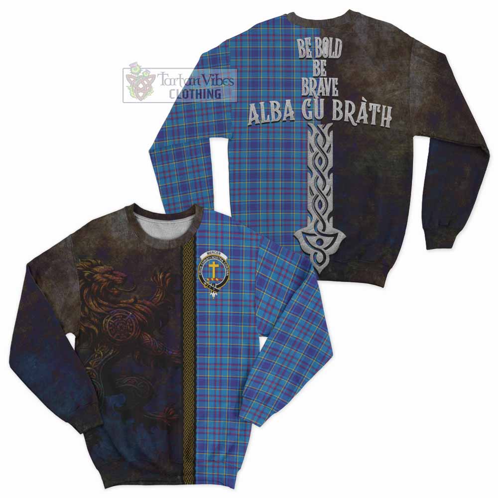 Tartan Vibes Clothing Mercer Tartan Family Crest Sweatshirt Alba Gu Brath Be Brave Lion Ancient Style