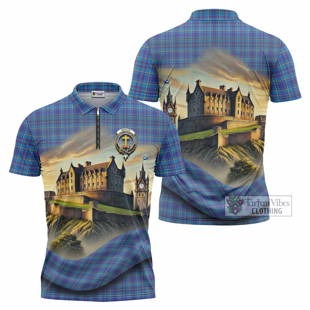 Tartan Vibes Clothing Mercer Tartan Family Crest Zipper Polo Shirt with Scottish Ancient Castle Stype
