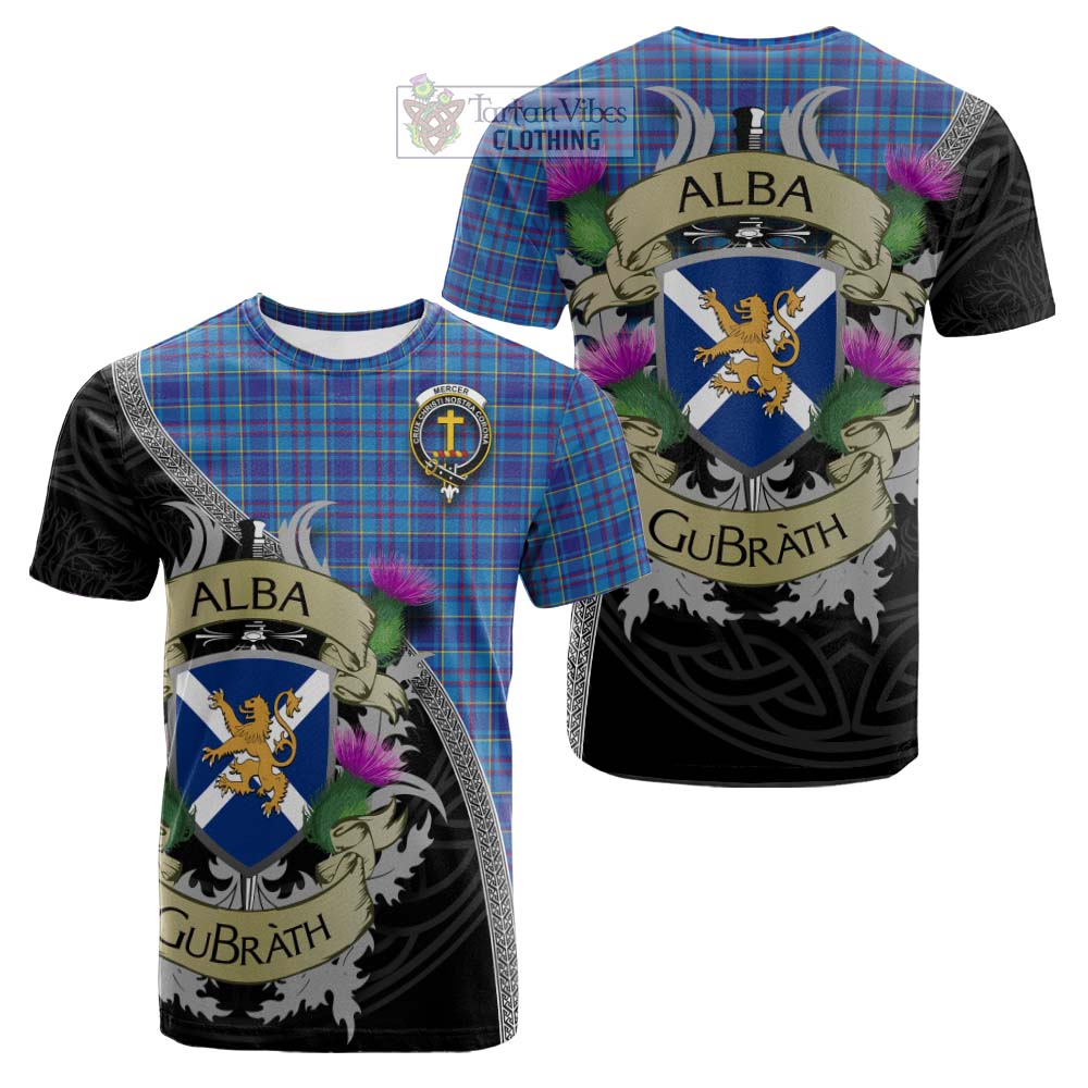 Tartan Vibes Clothing Mercer Tartan Family Crest Cotton T-shirt Lion Rampant Royal Thistle Shield Celtic Inspired