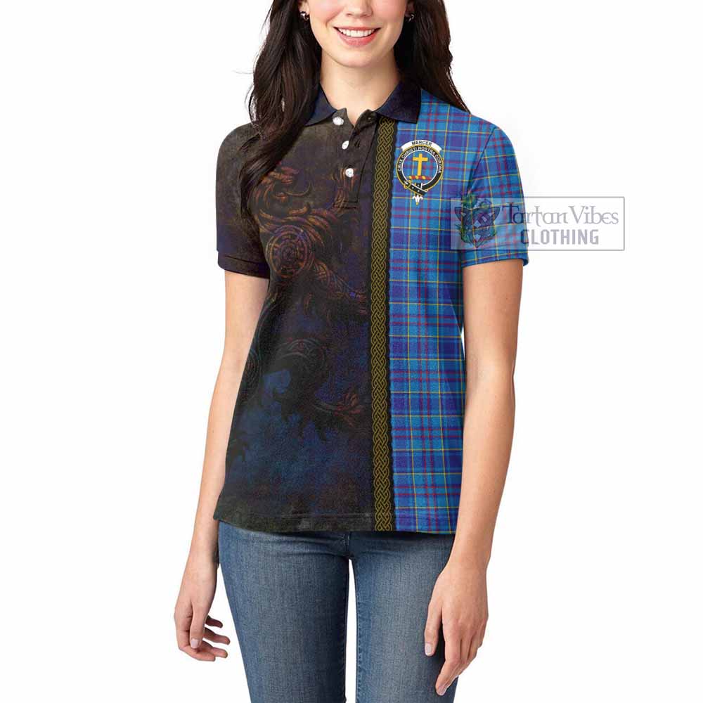Tartan Vibes Clothing Mercer Tartan Family Crest Women's Polo Shirt Alba Gu Brath Be Brave Lion Ancient Style