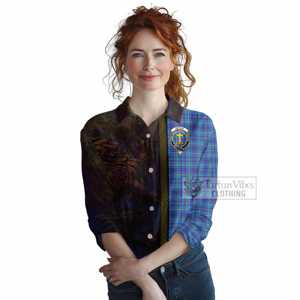 Tartan Vibes Clothing Mercer Tartan Family Crest Women's Casual Shirt Alba Gu Brath Be Brave Lion Ancient Style