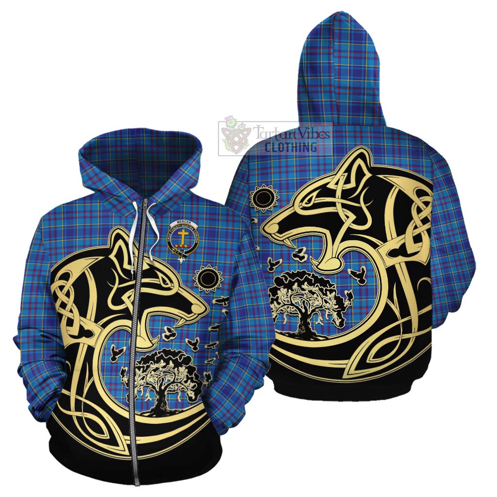 Tartan Vibes Clothing Mercer Tartan Cotton Hoodie with Family Crest Celtic Wolf Style
