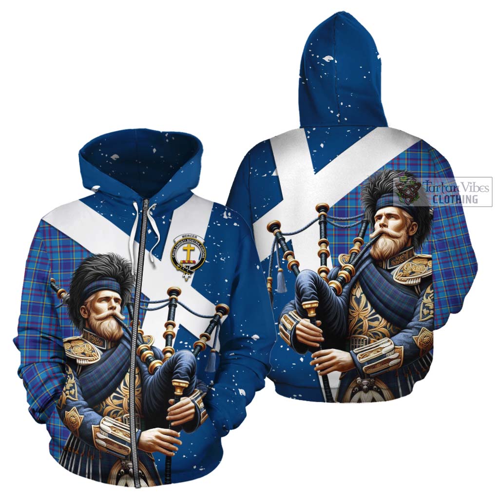 Tartan Vibes Clothing Mercer Tartan Cotton Hoodie with Family Crest Scottish Bagpiper Vibes