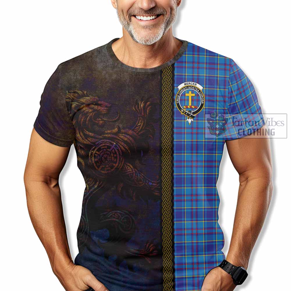 Tartan Vibes Clothing Mercer Tartan Family Crest T-Shirt Alba Gu Brath Be Brave Lion Ancient Style