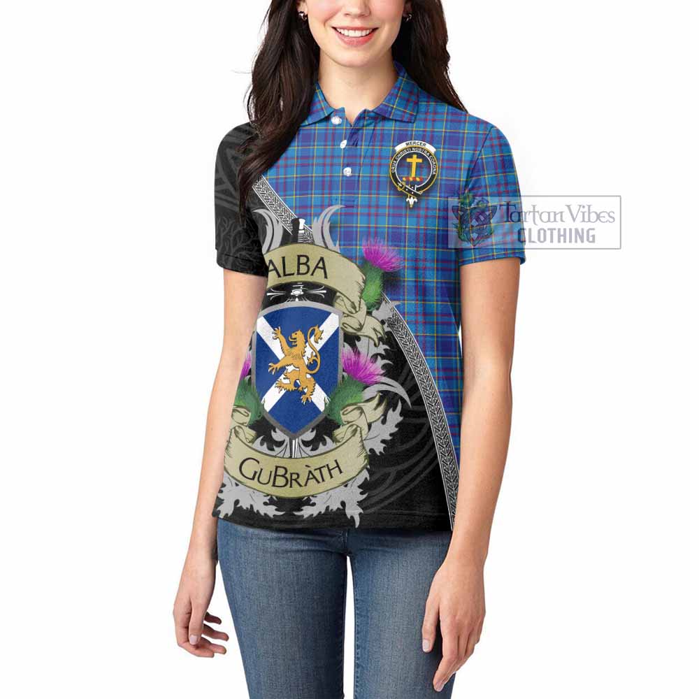 Tartan Vibes Clothing Mercer Tartan Family Crest Women's Polo Shirt Lion Rampant Royal Thistle Shield Celtic Inspired