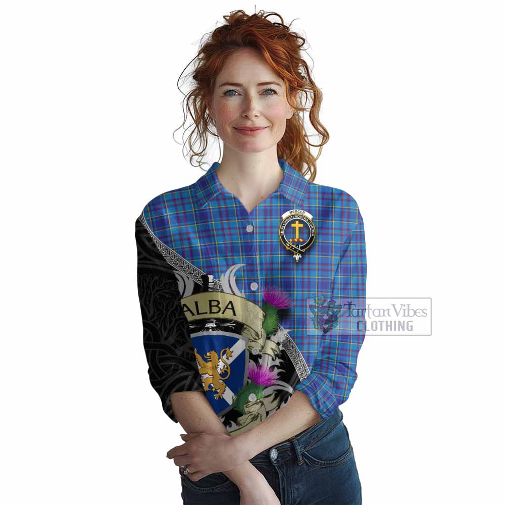 Tartan Vibes Clothing Mercer Tartan Family Crest Women's Casual Shirt Lion Rampant Royal Thistle Shield Celtic Inspired
