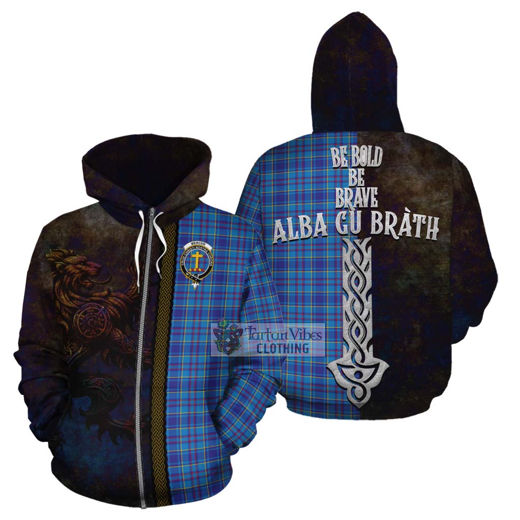 Tartan Vibes Clothing Mercer Tartan Family Crest Cotton Hoodie Alba Gu Brath Be Brave Lion Ancient Style