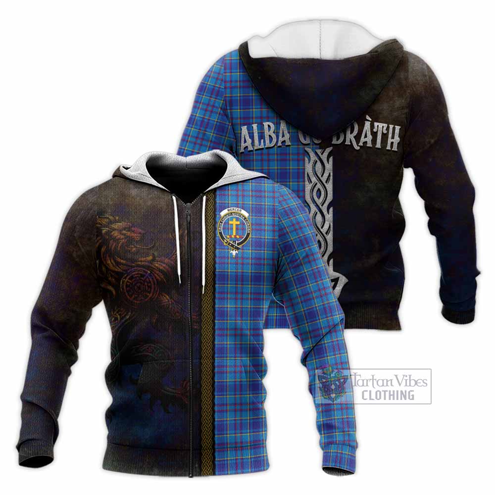 Tartan Vibes Clothing Mercer Tartan Family Crest Knitted Hoodie Alba Gu Brath Be Brave Lion Ancient Style