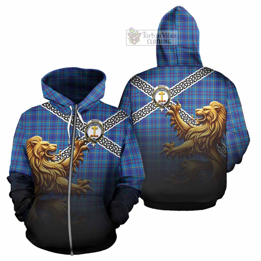 Tartan Vibes Clothing Mercer Crest Tartan Hoodie with Golden Lion Emblem Celtic Style