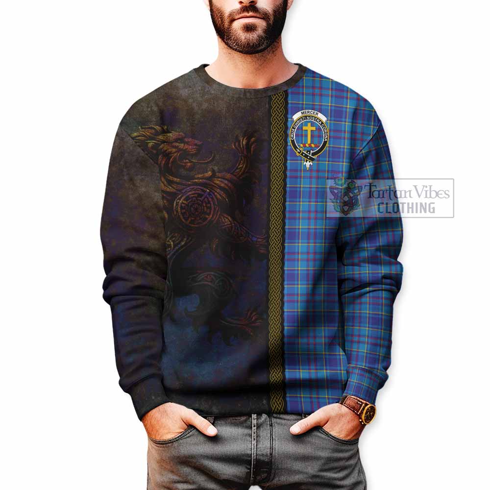 Tartan Vibes Clothing Mercer Tartan Family Crest Sweatshirt Alba Gu Brath Be Brave Lion Ancient Style
