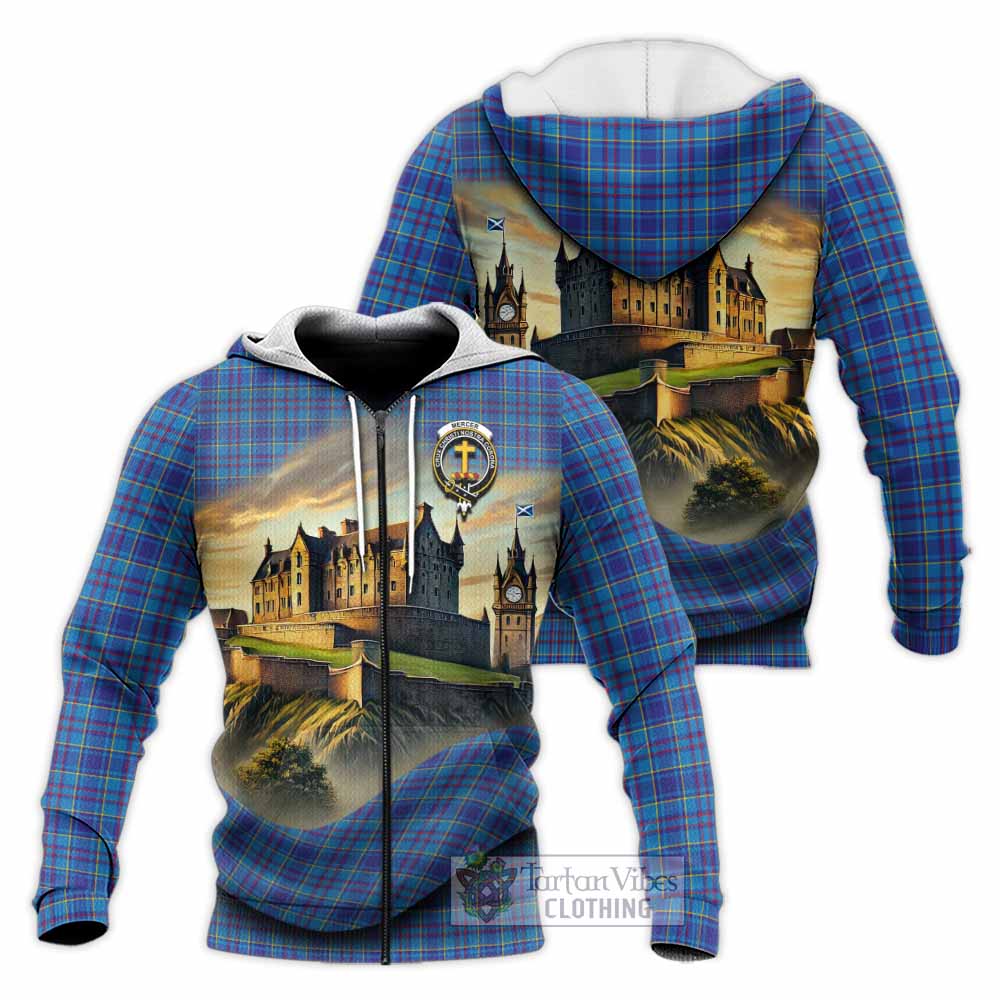 Tartan Vibes Clothing Mercer Tartan Family Crest Knitted Hoodie with Scottish Ancient Castle Style
