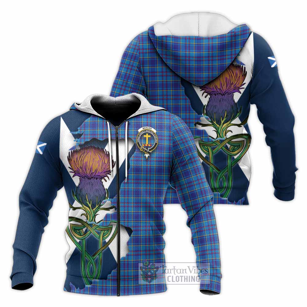 Tartan Vibes Clothing Mercer Tartan Family Crest Knitted Hoodie Scottish Thistle Celtic Inspired