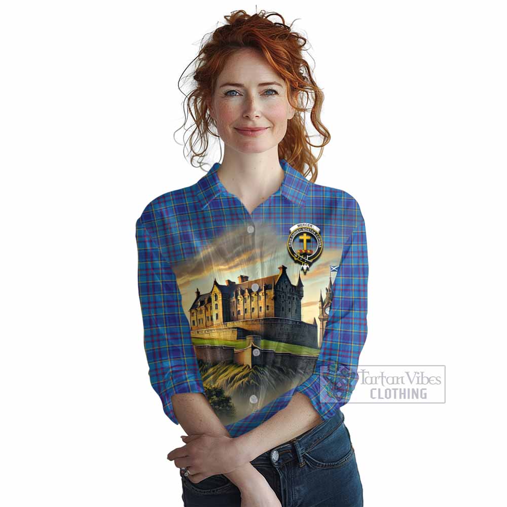 Tartan Vibes Clothing Mercer Tartan Family Crest Women's Casual Shirt with Scottish Ancient Castle Style
