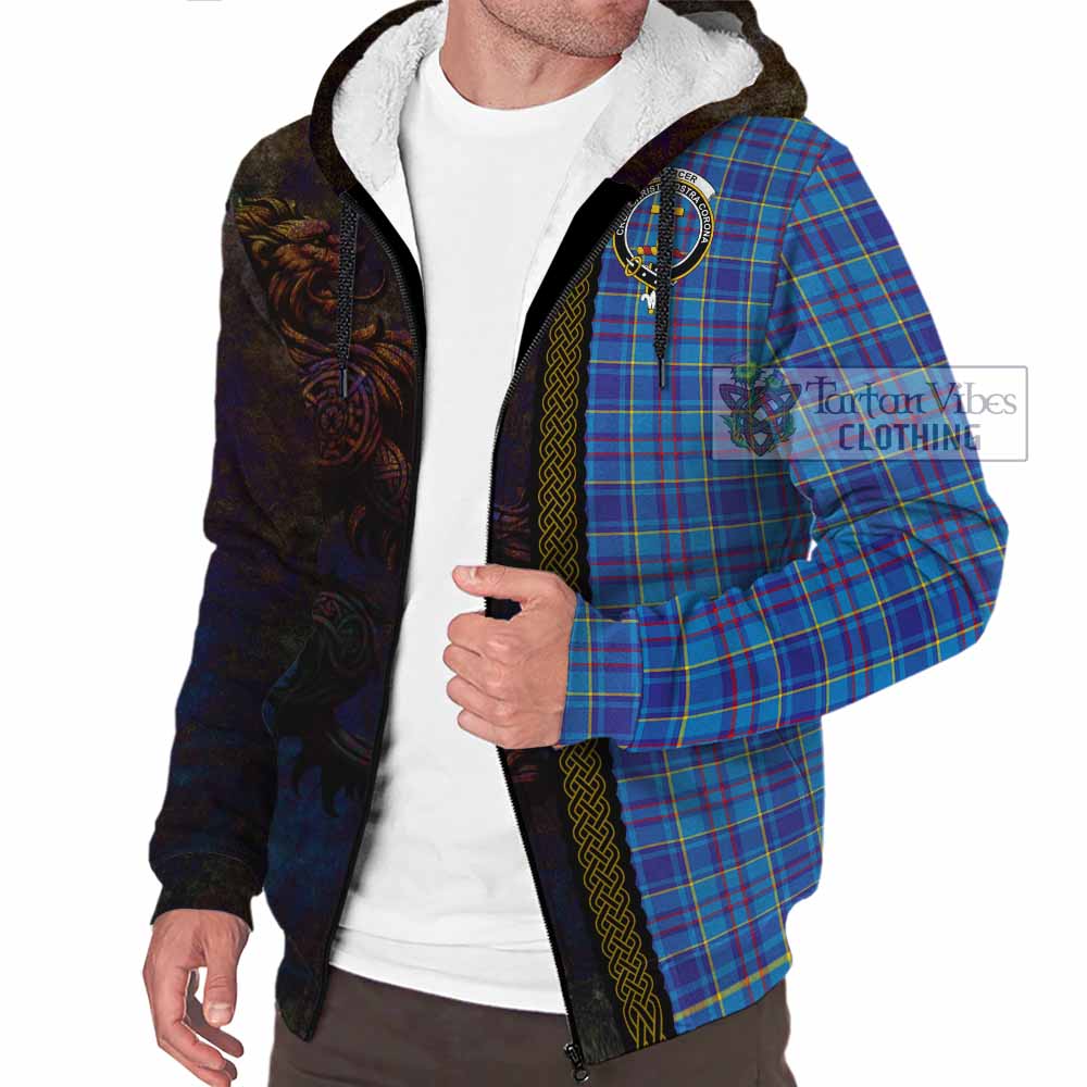 Tartan Vibes Clothing Mercer Tartan Family Crest Sherpa Hoodie Alba Gu Brath Be Brave Lion Ancient Style