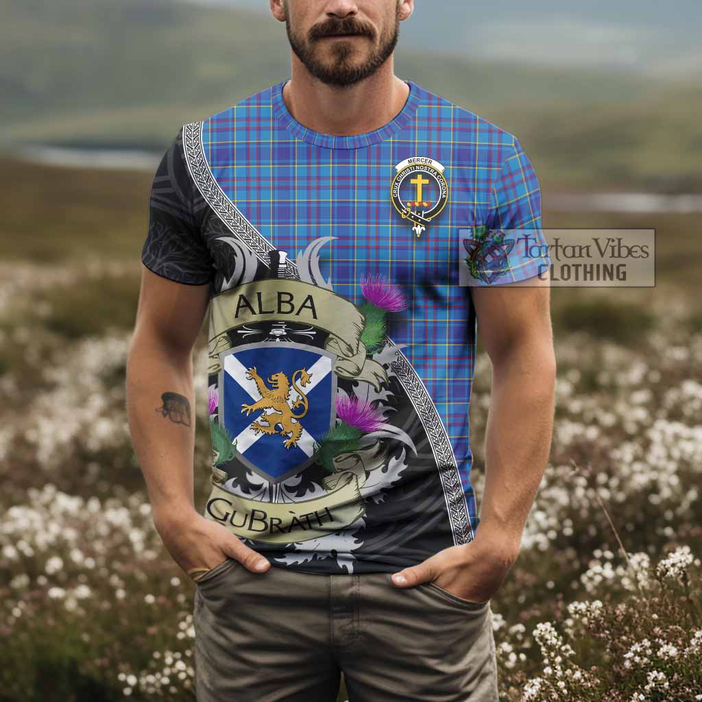 Tartan Vibes Clothing Mercer Tartan Family Crest T-Shirt Lion Rampant Royal Thistle Shield Celtic Inspired