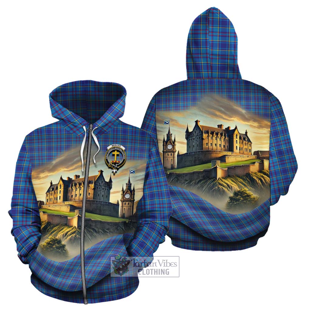 Tartan Vibes Clothing Mercer Tartan Family Crest Cotton Hoodie with Scottish Ancient Castle Style
